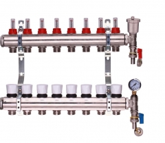 8 port manifold with pressure guage and auto air vent